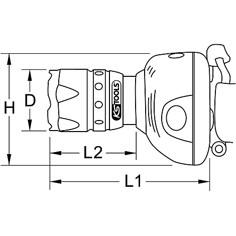 Eine technische Zeichnung eines Werkzeugs, mit Maßlinien und der Aufschrift KS TOOLS.